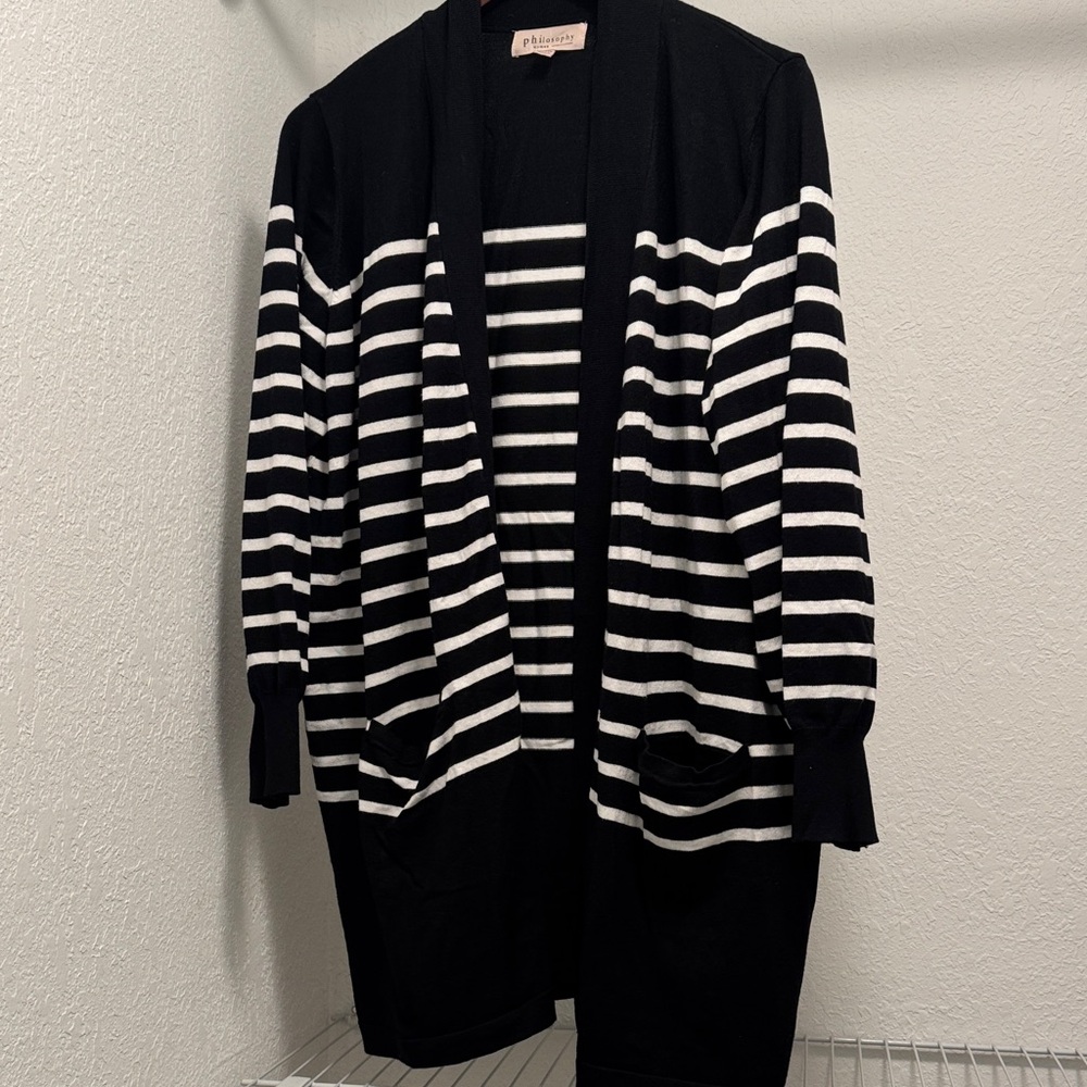 Philosophy Black and White Striped Cardigan